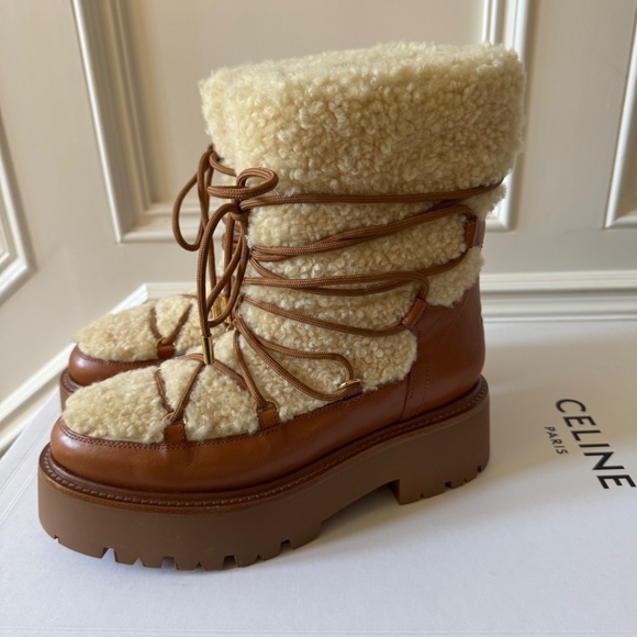 Celine Shearling Bulky Tie Boots - Picture 6 of 7